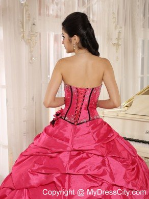 Cute Hot Pink Beaded Quinceanera Dress with Pick-ups