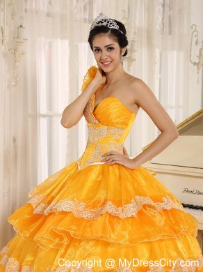 Flowers One Shoulder Ruffled Layers Dress for Quinceanera