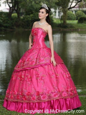 Hand Made Flowers Quinceanera Dress in Hot Pink Color