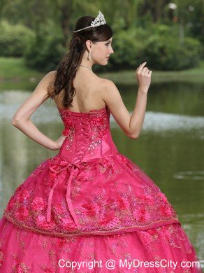 Hand Made Flowers Quinceanera Dress in Hot Pink Color