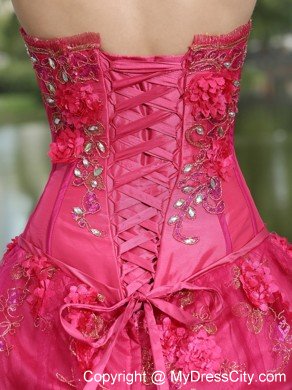 Hand Made Flowers Quinceanera Dress in Hot Pink Color