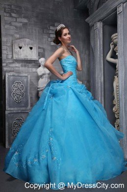 Beautiful Aqua Taffeta and Organza Appliques Quinceanera Dress