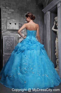 Beautiful Aqua Taffeta and Organza Appliques Quinceanera Dress