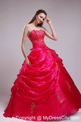 Red Ball Gown Strapless Organza Quinceanera Dress with Appliques