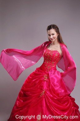 Red Ball Gown Strapless Organza Quinceanera Dress with Appliques