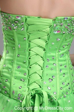 Spring Green Halter Tulle Corset Beading Quinceanera Dress