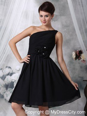 Pretty Flowers One Shoulder Ruching Knee-length LBD Dresses