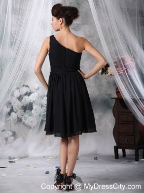 Pretty Flowers One Shoulder Ruching Knee-length LBD Dresses