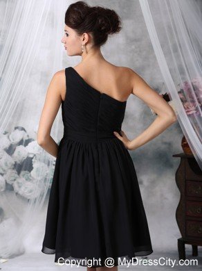 Pretty Flowers One Shoulder Ruching Knee-length LBD Dresses