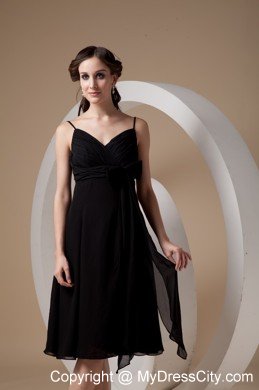 Spaghetti Straps Tea-length Chiffon Little Black Cocktail Dress