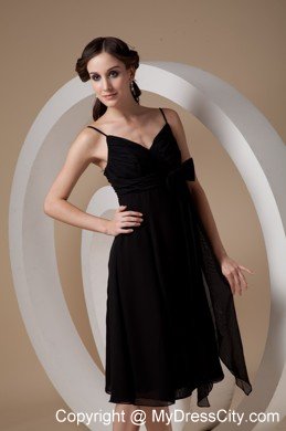 Spaghetti Straps Tea-length Chiffon Little Black Cocktail Dress