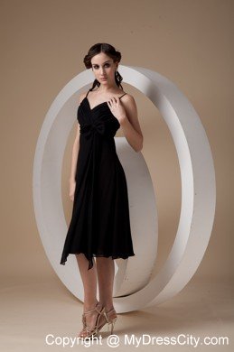 Spaghetti Straps Tea-length Chiffon Little Black Cocktail Dress