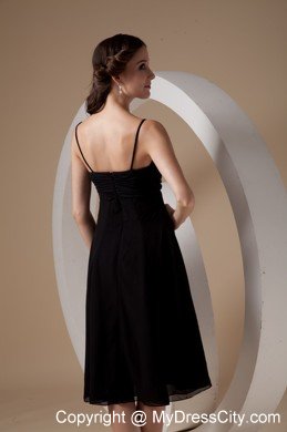 Spaghetti Straps Tea-length Chiffon Little Black Cocktail Dress