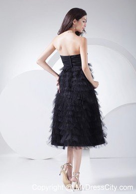 Tea-length Tulle Ruffled Layers Sweetheart Lil Black Dress