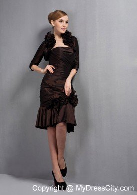 Flowers Strapless Ruched Sheathy LBD Dress with Jacket