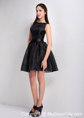 Mini-length A-line Bateau Little Black Dress with Flowers