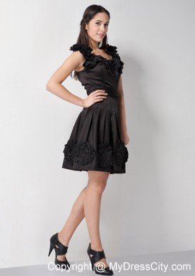 V-neck Flowers A-line Taffeta Little Black Cocktail Dresses