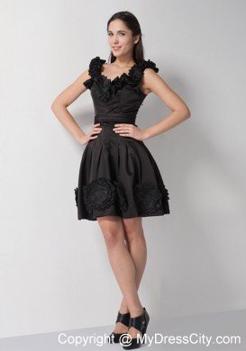 V-neck Flowers A-line Taffeta Little Black Cocktail Dresses