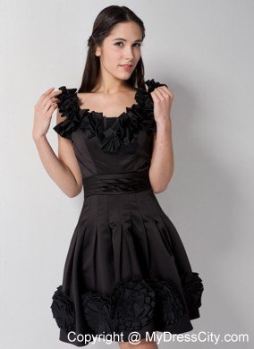 V-neck Flowers A-line Taffeta Little Black Cocktail Dresses