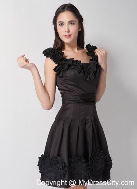 V-neck Flowers A-line Taffeta Little Black Cocktail Dresses