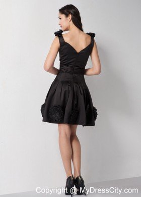 V-neck Flowers A-line Taffeta Little Black Cocktail Dresses