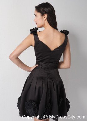 V-neck Flowers A-line Taffeta Little Black Cocktail Dresses