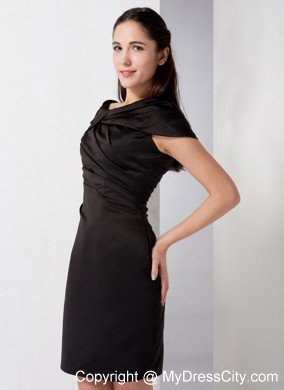 Mini-length Asymmetrical Neckline Sheathy Little Black Party Dress