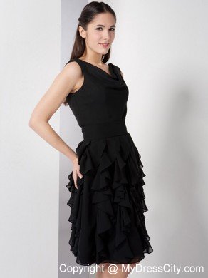 Short V-neck A-line Little Black Dresses with Ruffled Layers