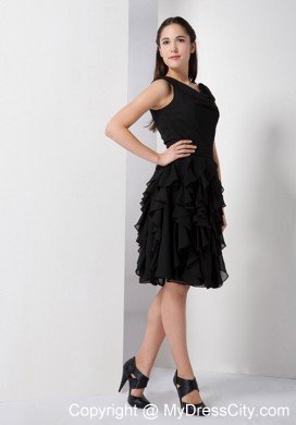 Short V-neck A-line Little Black Dresses with Ruffled Layers