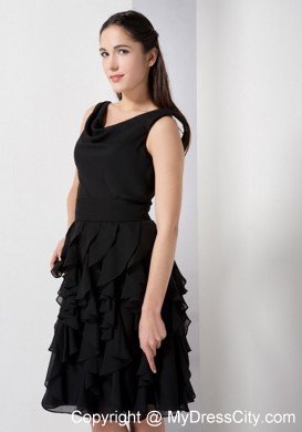 Short V-neck A-line Little Black Dresses with Ruffled Layers