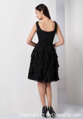 Short V-neck A-line Little Black Dresses with Ruffled Layers