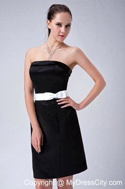 Chic Strapless Mini Black Evening Dresses with White Bow