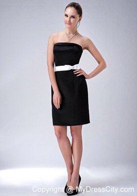 Chic Strapless Mini Black Evening Dresses with White Bow