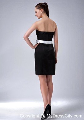 Chic Strapless Mini Black Evening Dresses with White Bow