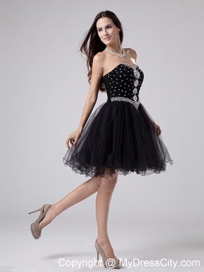 Beading and Rhinestones Sweetheart Short Black Party Dress