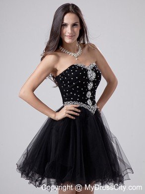 Beading and Rhinestones Sweetheart Short Black Party Dress