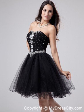 Beading and Rhinestones Sweetheart Short Black Party Dress