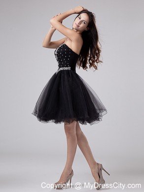 Beading and Rhinestones Sweetheart Short Black Party Dress