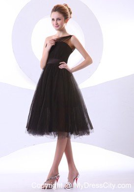 One Shoulder Knee-length Little Black Dresses Sleeveless