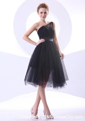 One Shoulder Knee-length Little Black Dresses Sleeveless