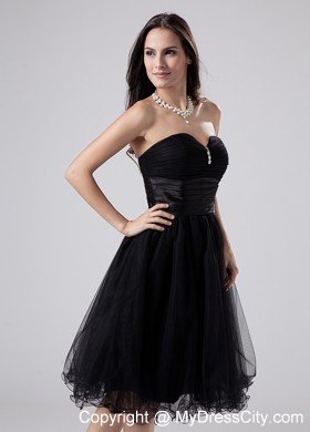 Ruched Sweetheart Little Black Dress With Beading and Sash