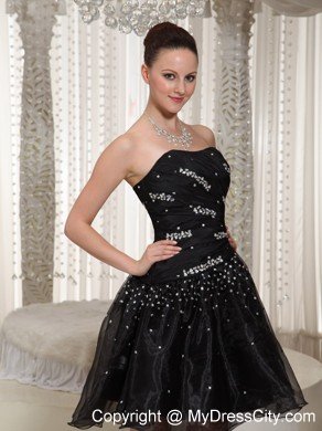 Fitted A-line Mini-length Beading Strapless Lil Black Dress