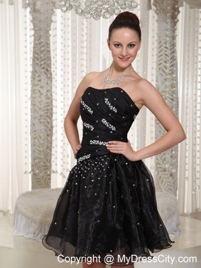 Fitted A-line Mini-length Beading Strapless Lil Black Dress