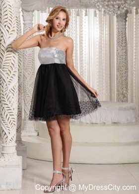 Strapless Short Black Evening Dresses with Silver Sequins