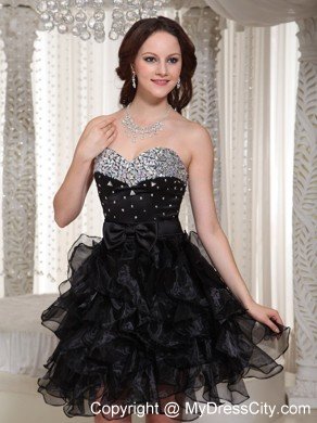 Sweetheart Short Ruffled Little Black Cocktail Dress Zipper-up