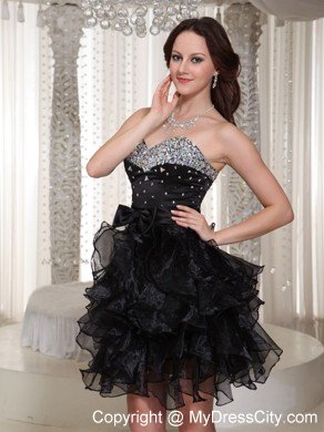 Sweetheart Short Ruffled Little Black Cocktail Dress Zipper-up