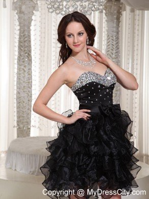 Sweetheart Short Ruffled Little Black Cocktail Dress Zipper-up