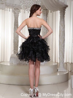 Sweetheart Short Ruffled Little Black Cocktail Dress Zipper-up