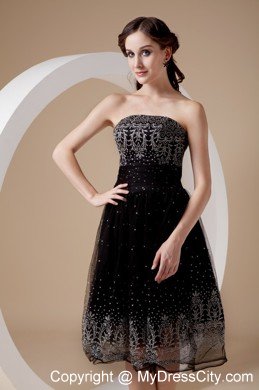 Short Strapless Empire Embroidery Little Black Dresses Beaded