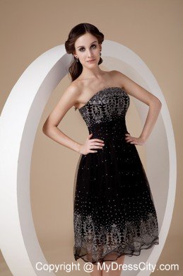 Short Strapless Empire Embroidery Little Black Dresses Beaded